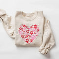Retro Paw Heart Valentines Sweatshirt | Colorful Pet Lover Heart Shirt | Hand Drawn Dog Mom V-Day Crewneck | Y2K Aesthetic Pet Mama Jumper | Funky Paw Print Valentine Pullover