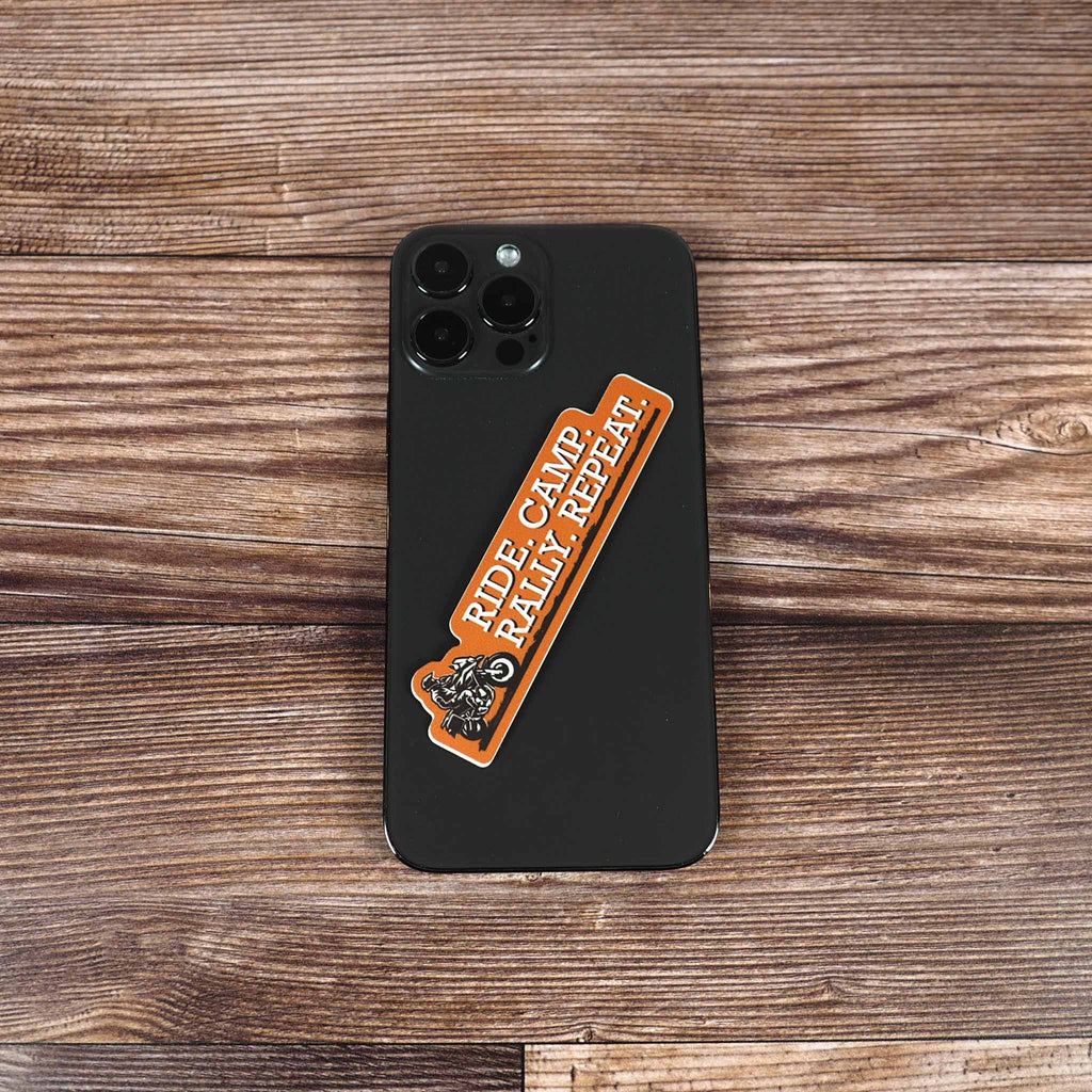 Ride. Camp. Rally. Repeat. Adventure Motorcycle Sticker