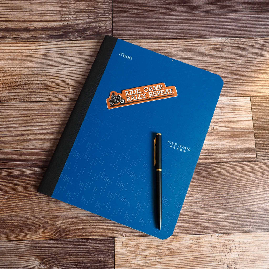 Ride. Camp. Rally. Repeat. Adventure Motorcycle Sticker