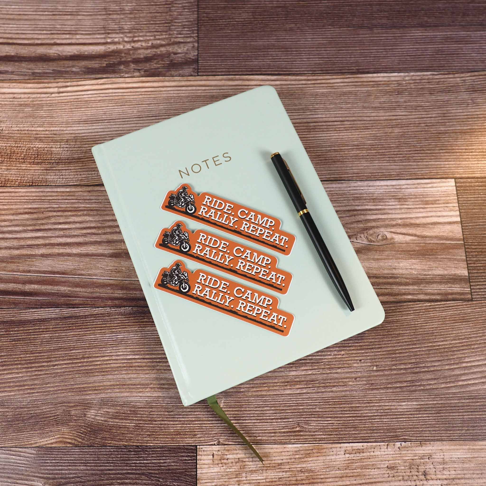 Ride. Camp. Rally. Repeat. Adventure Motorcycle Sticker