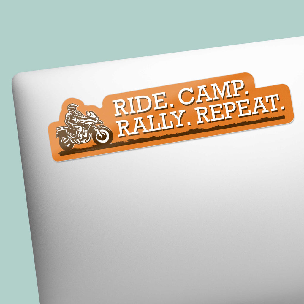 Ride. Camp. Rally. Repeat. Adventure Motorcycle Sticker
