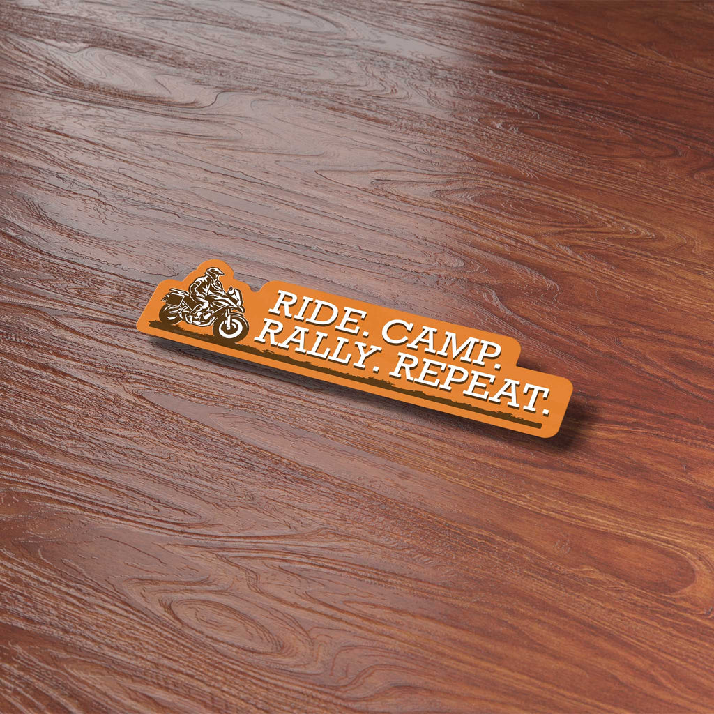 Ride. Camp. Rally. Repeat. Adventure Motorcycle Sticker