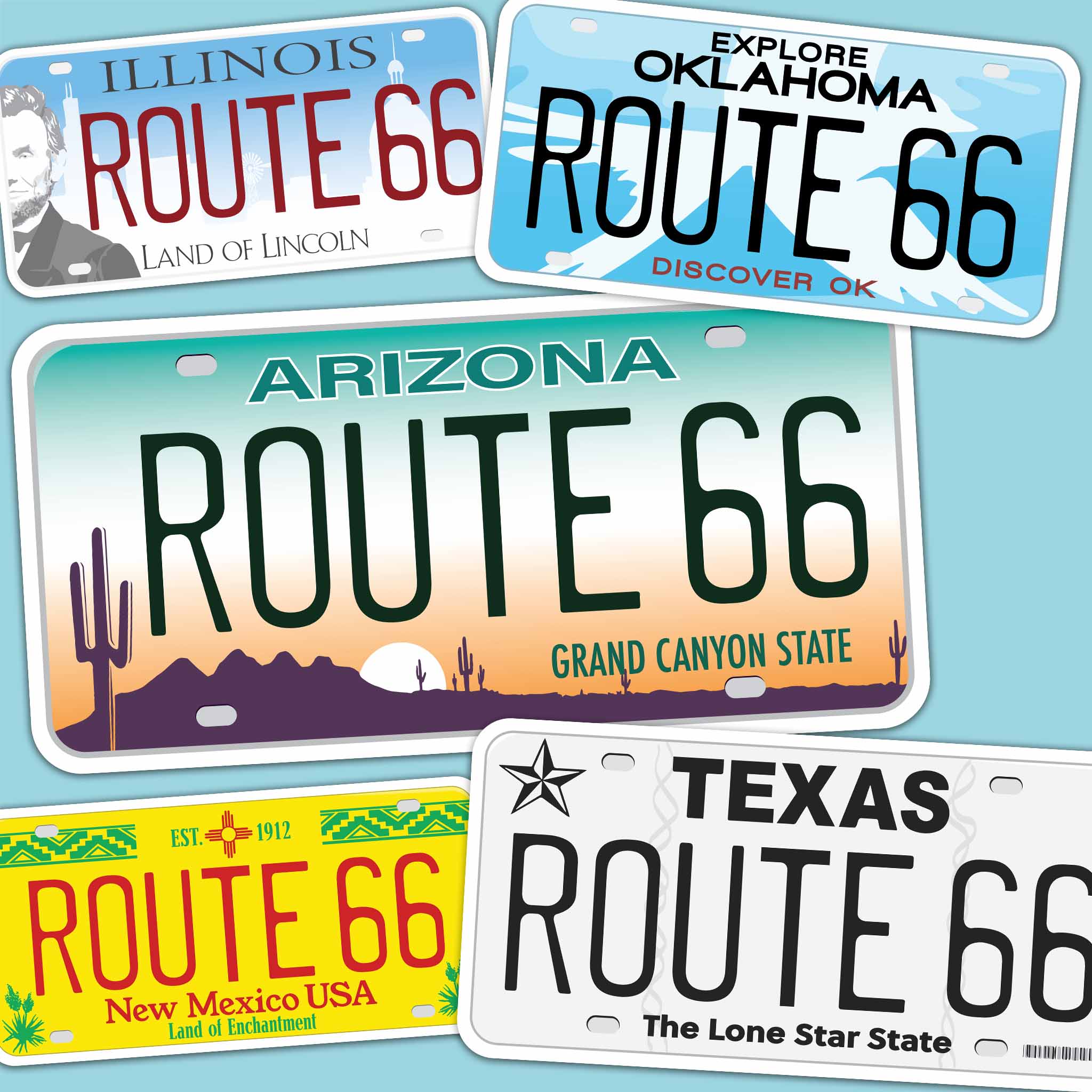 Route 66 State License Plate Bumper Stickers - Choose Your State Decal