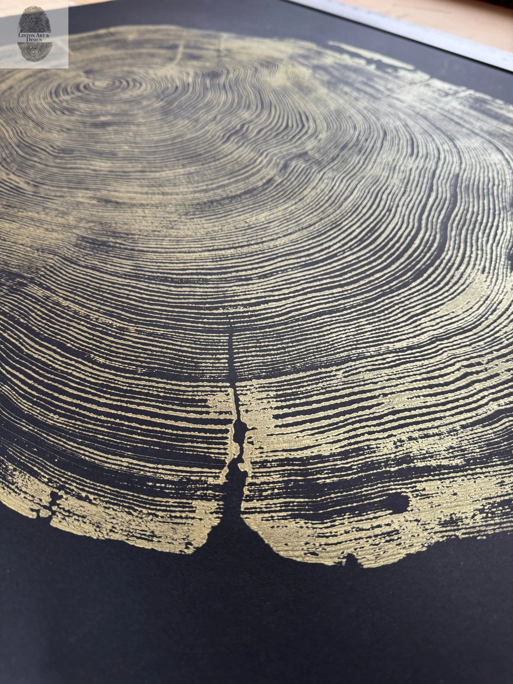 San Francisco Redwood. Gold and Black, 36x48 Inches. Original Signed artwork made from Real Redwood
