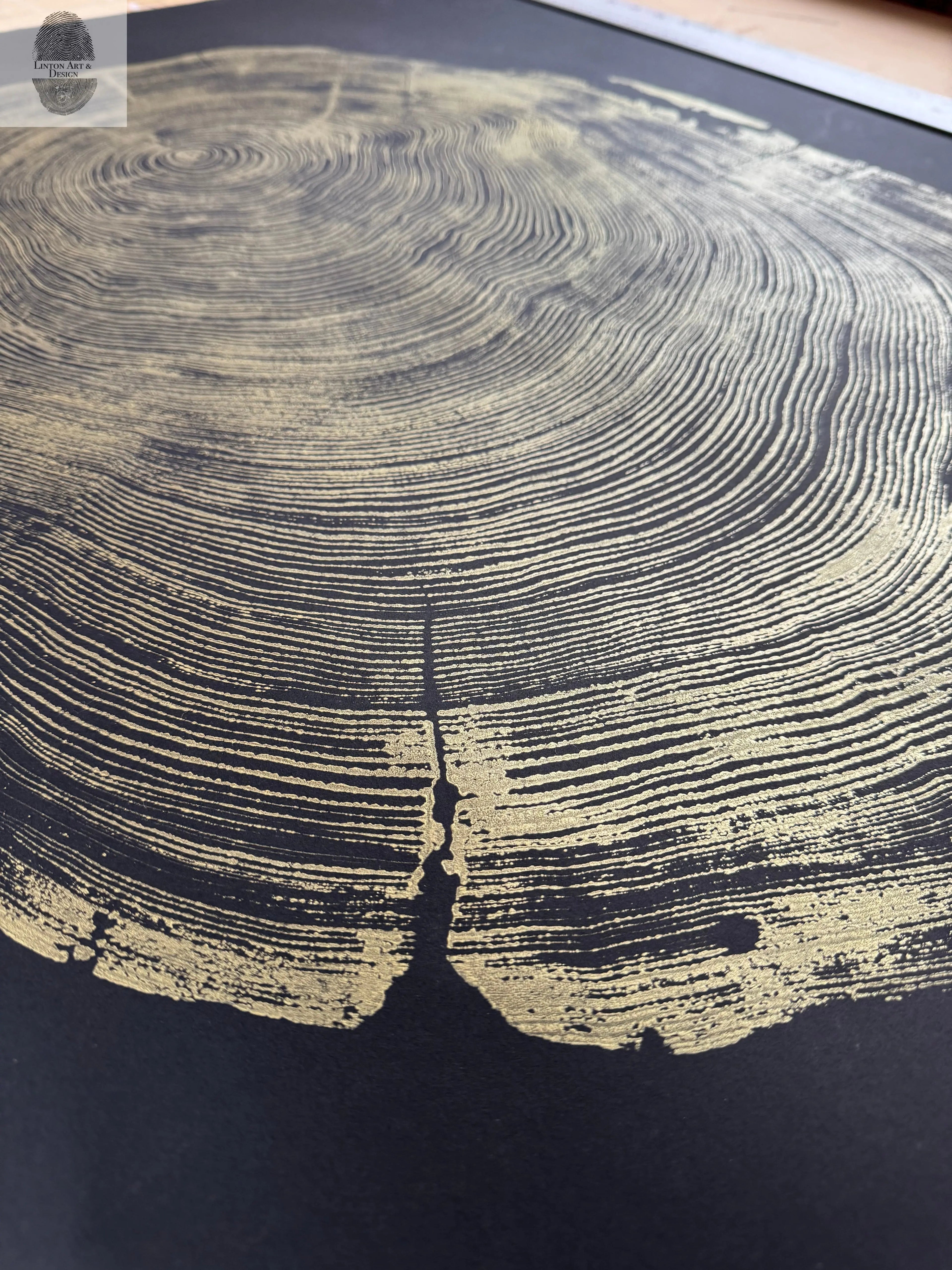 San Francisco Redwood. Gold and Black, 36x48 Inches. Original Signed artwork made from Real Redwood