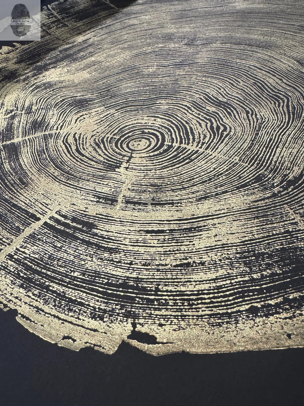 San Francisco Redwood. Gold and Black, 36x48 Inches. Original Signed artwork made from Real Redwood
