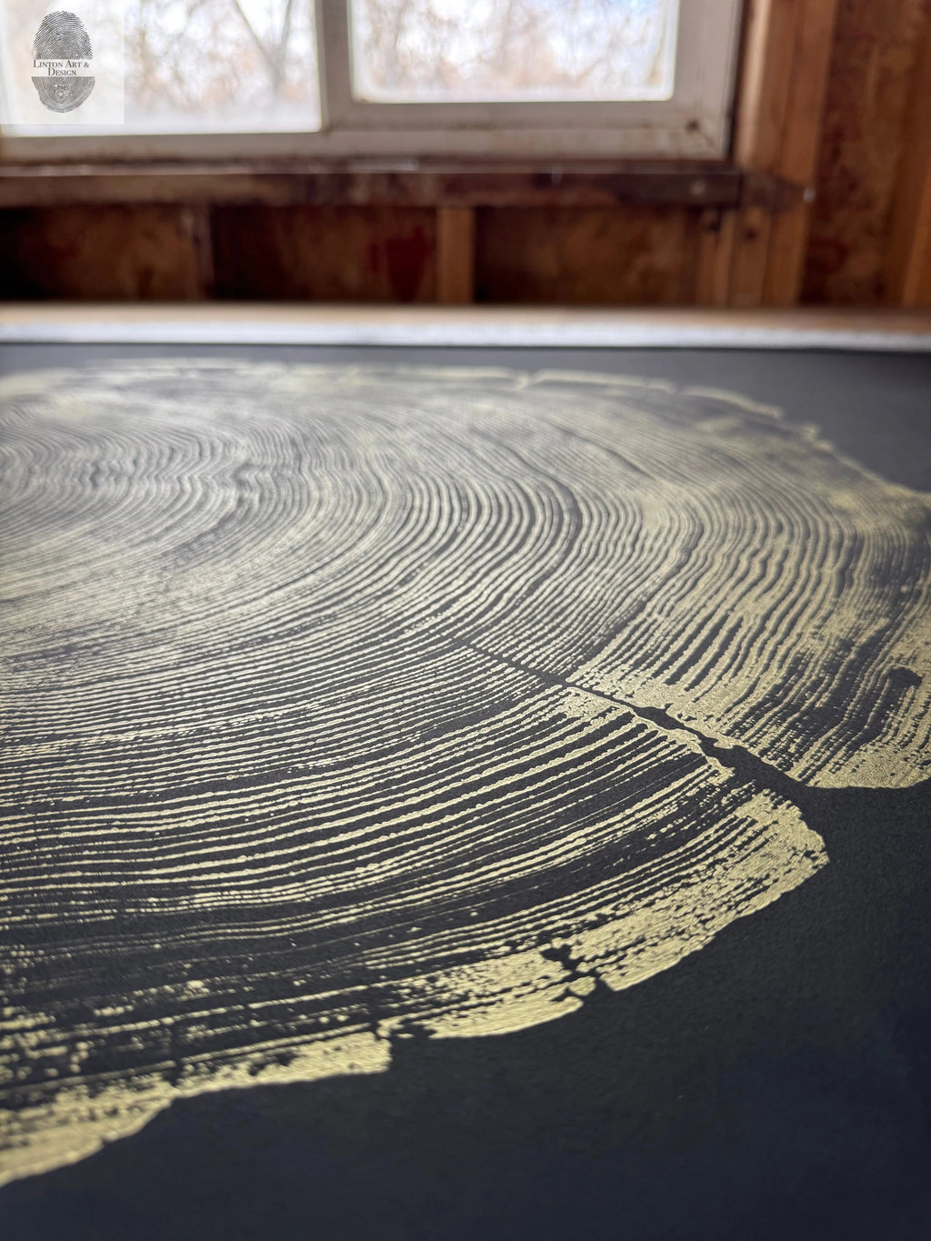 San Francisco Redwood. Gold and Black, 36x48 Inches. Original Signed artwork made from Real Redwood