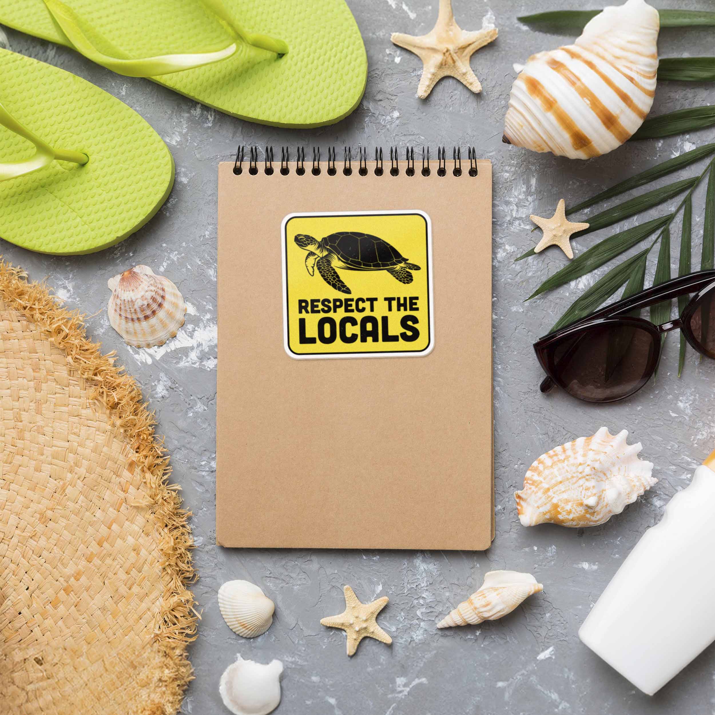 Respect the Locals Sea Turtle Sticker - Funny Beach Decal