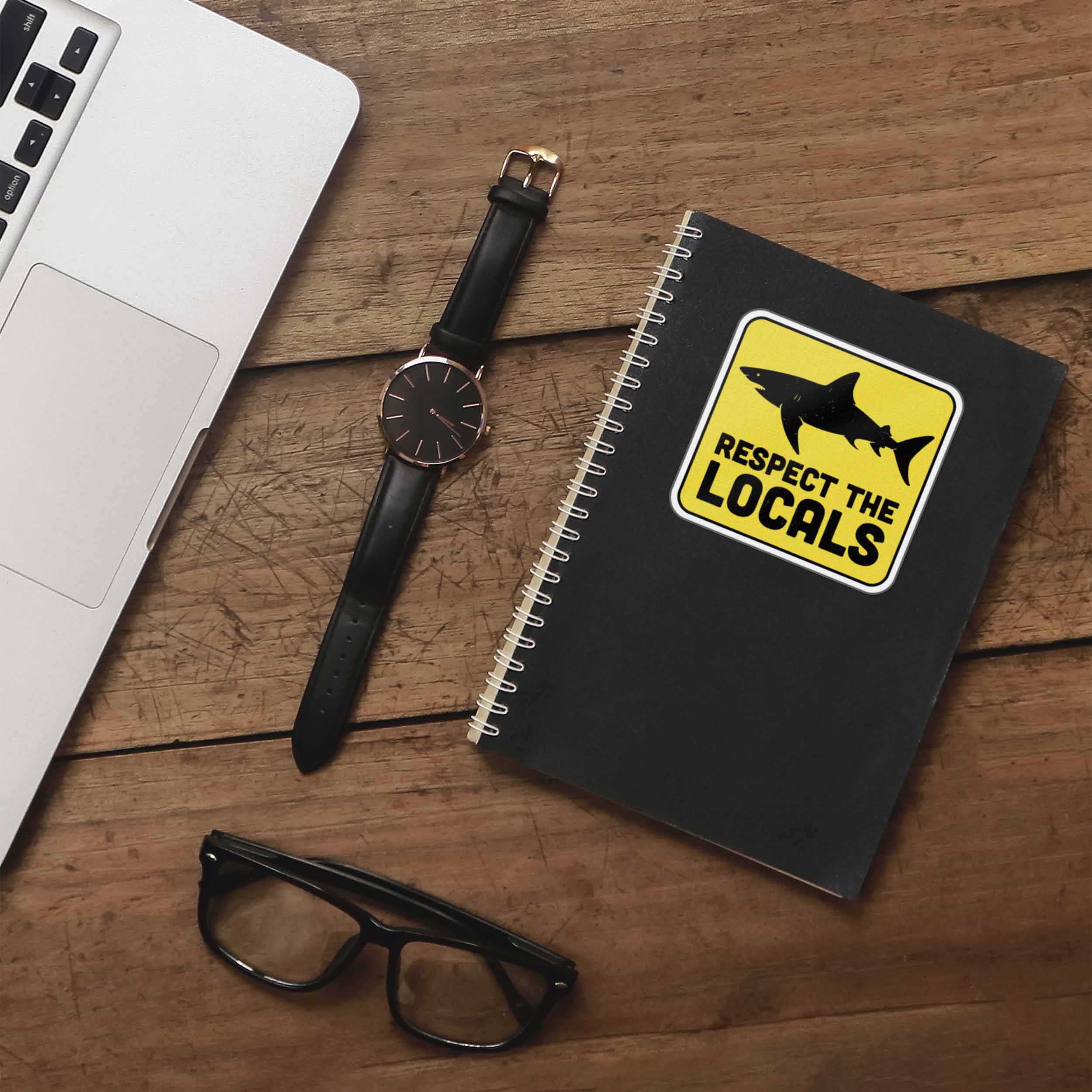 Respect the Locals Shark Sticker - Funny Beach Decal