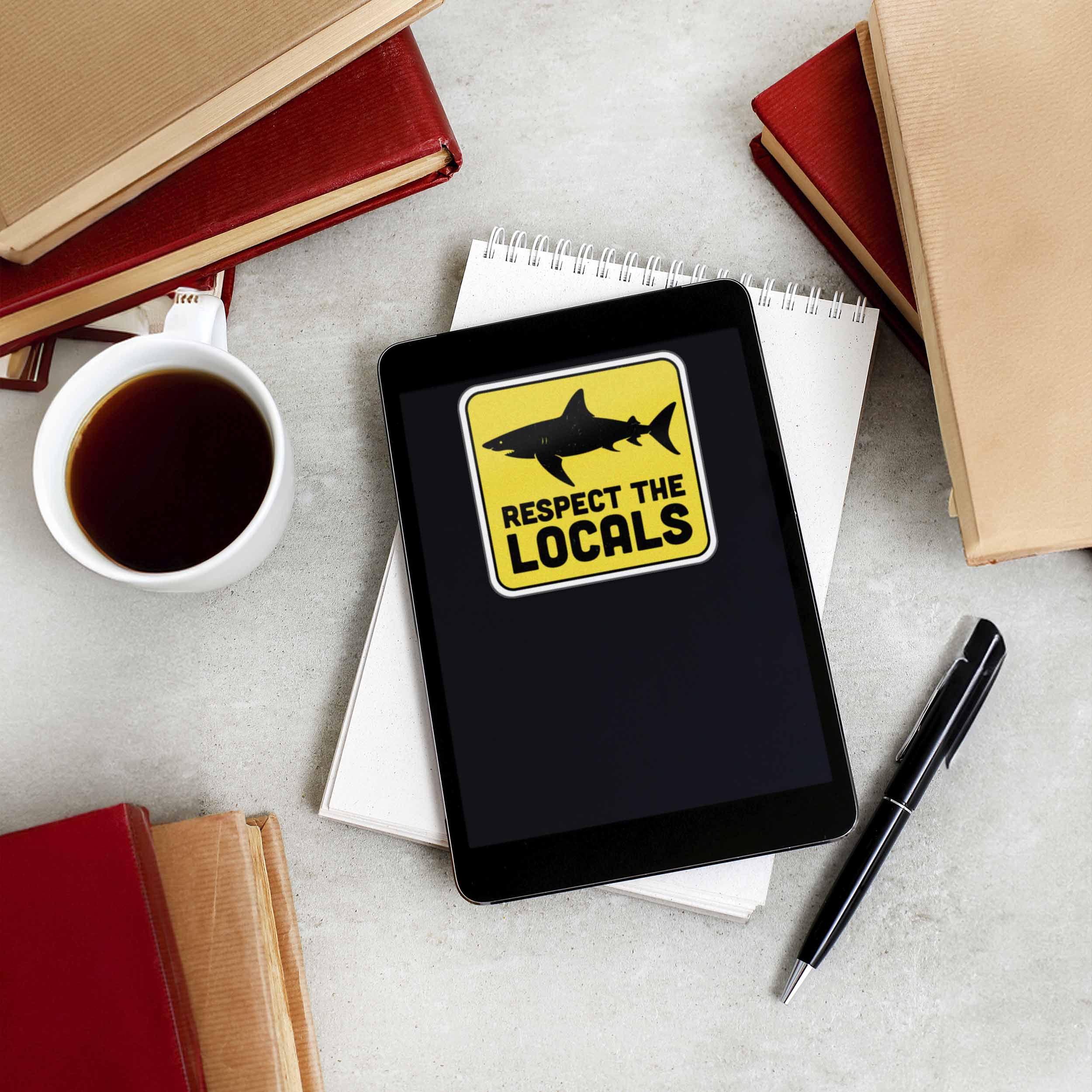 Respect the Locals Shark Sticker - Funny Beach Decal