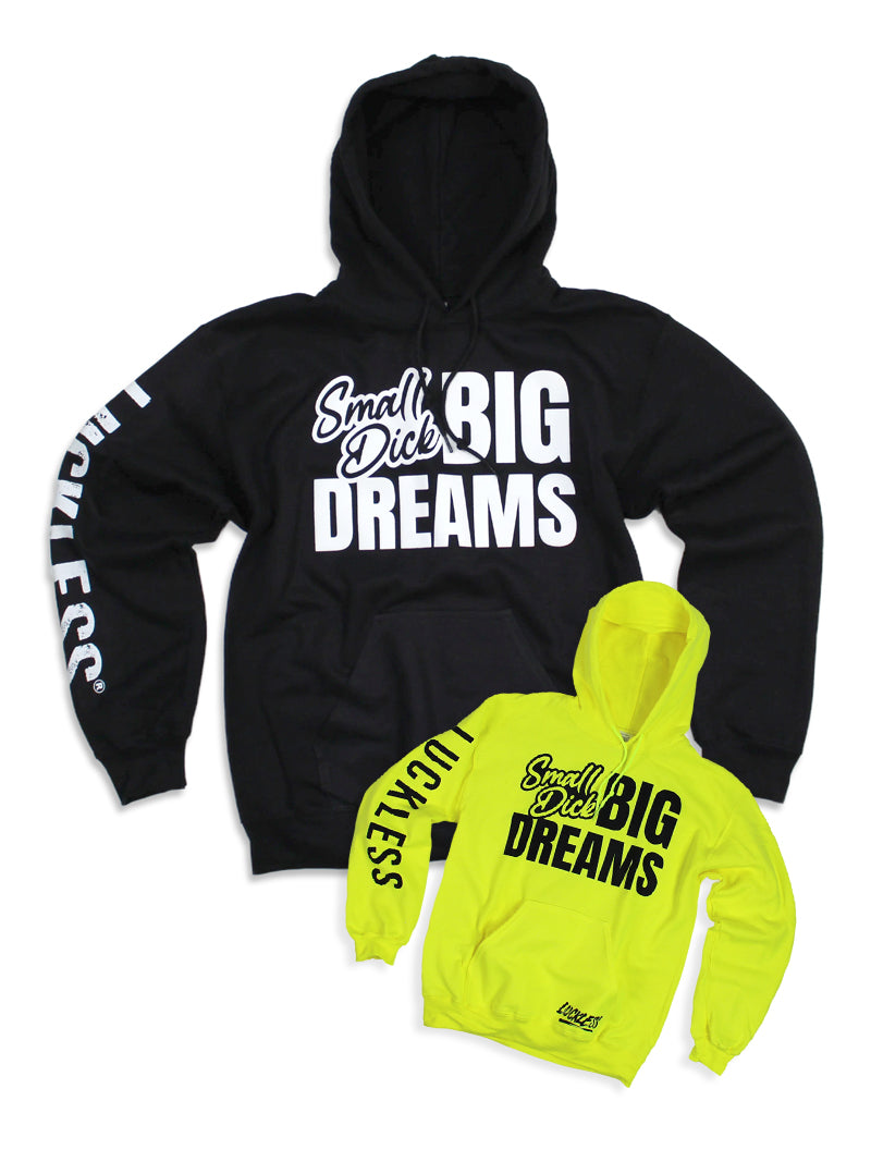 Small Dick Big Dreams | Funny Black and Neon Yellow Adult Hoodie