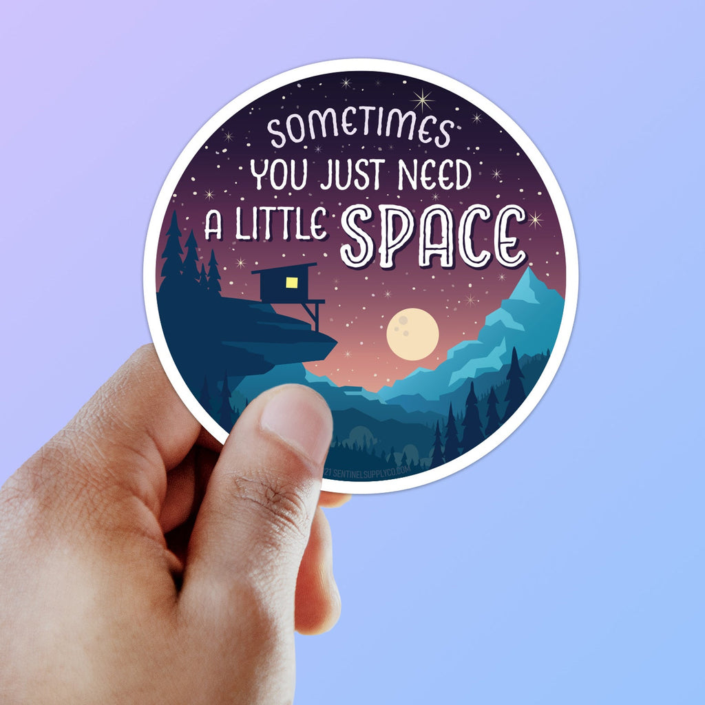 Just Need A Little Space Camping Sticker - Mountains