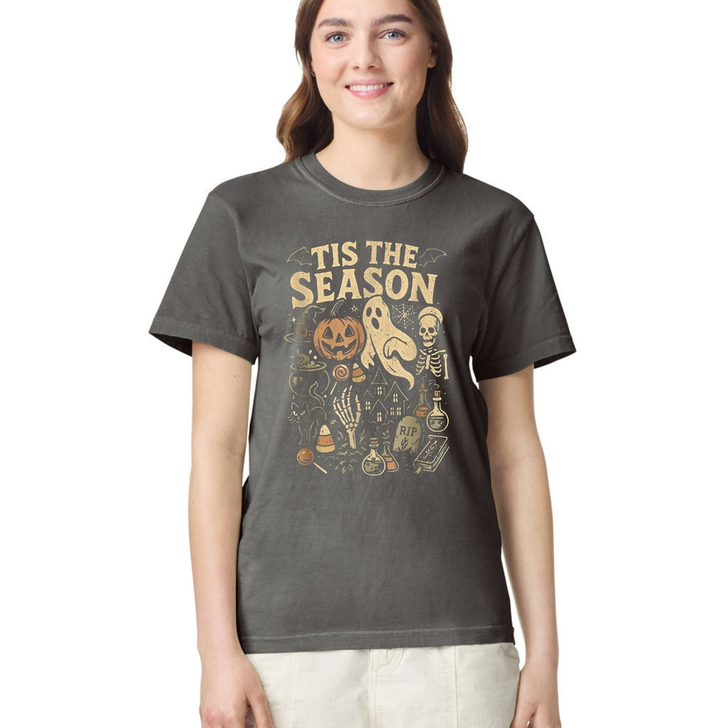 Spooky Season Vibes T-Shirt – Halloween Comfort Colors Shirt, Retro Fall Tee, Tis The Season Outfit, Cute Autumn Graphic Top