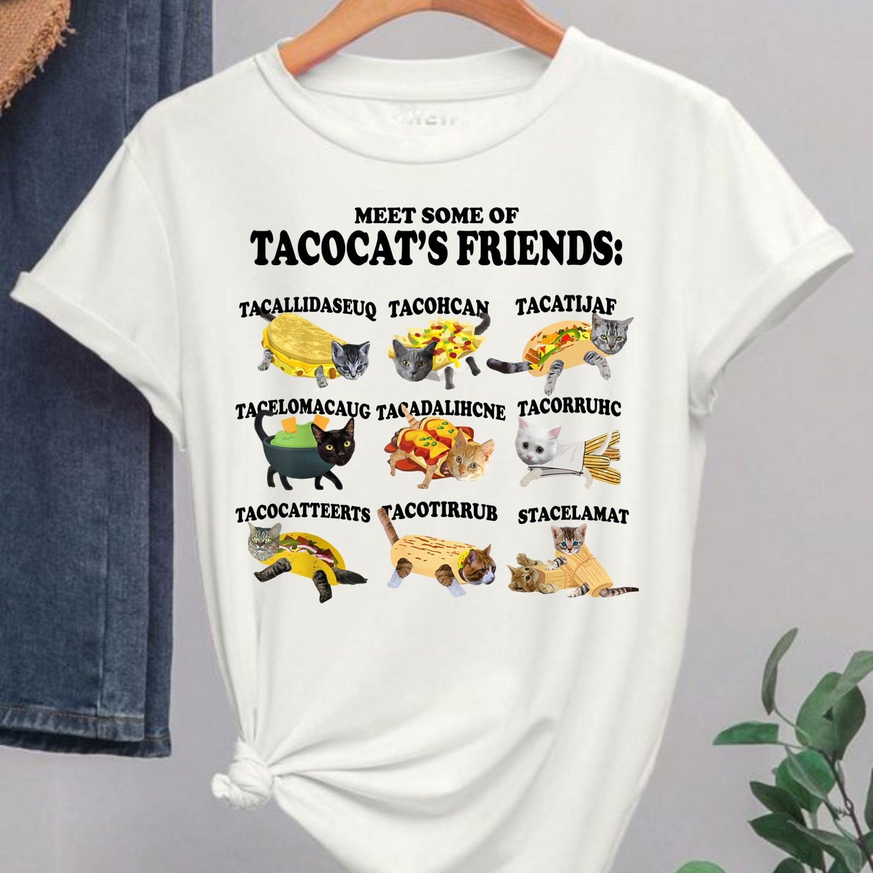 Tacocat and Friends T-Shirt - Funny Palindrome Cat Taco Graphic Tee, Unisex Humor Apparel