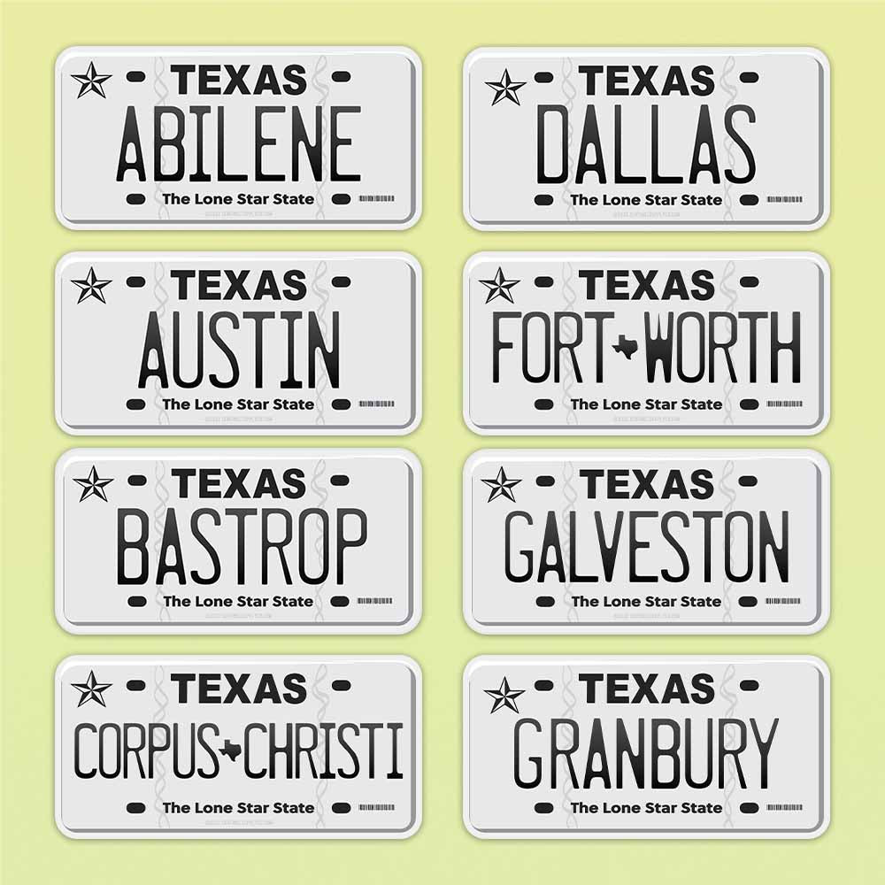 Texas License Plate Sticker - Choose from 50+ TX Cities