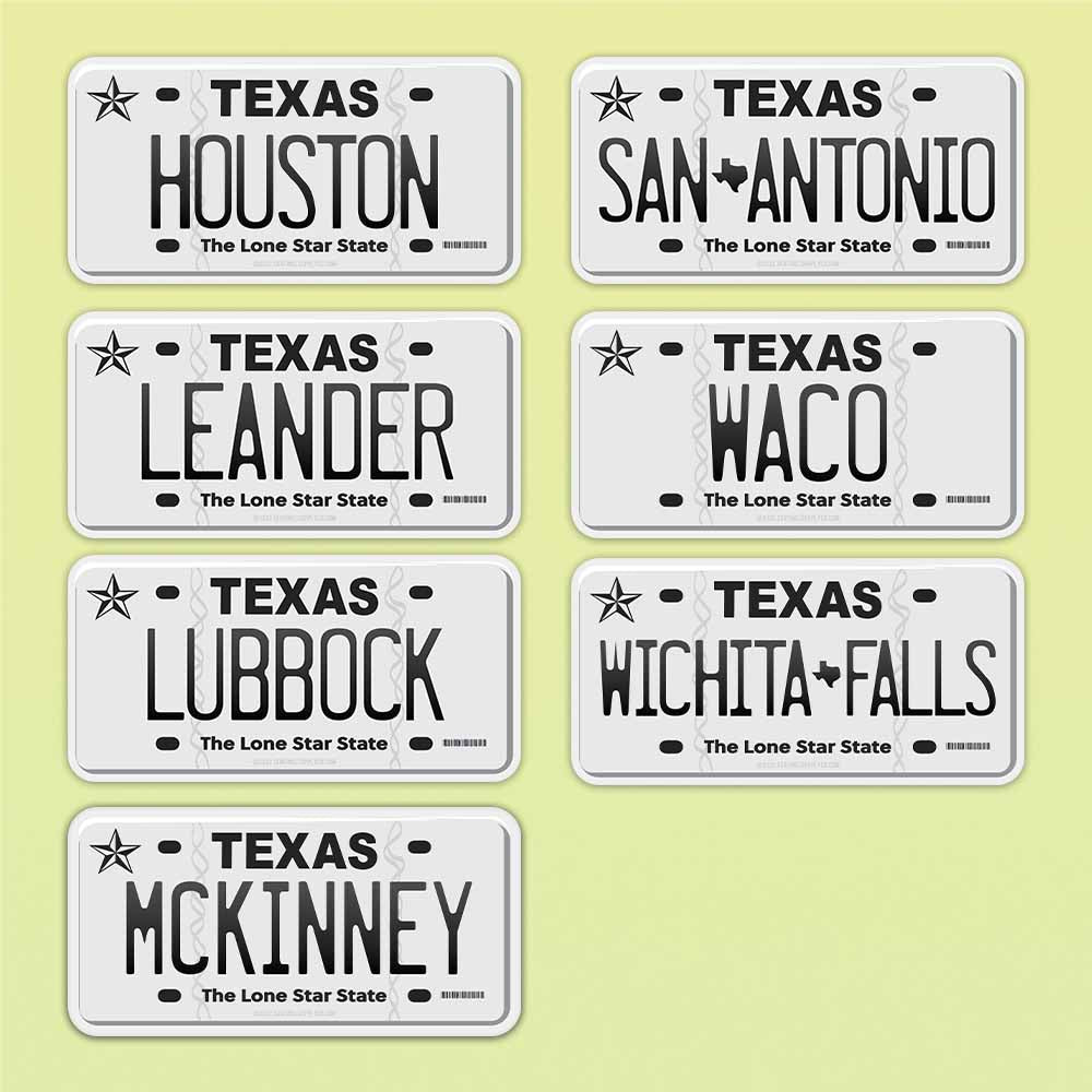 Texas License Plate Sticker - Choose from 50+ TX Cities