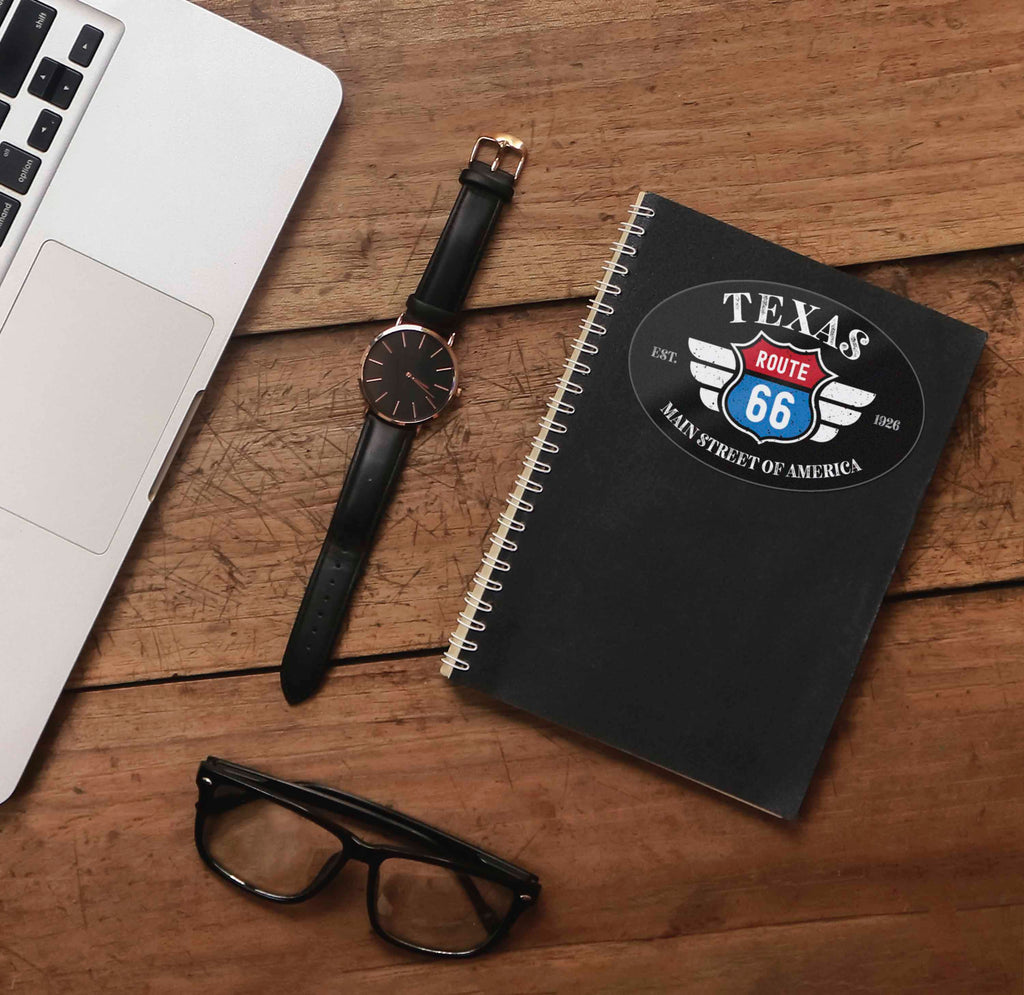 Texas Route 66 Sticker - TX Black Oval Decal