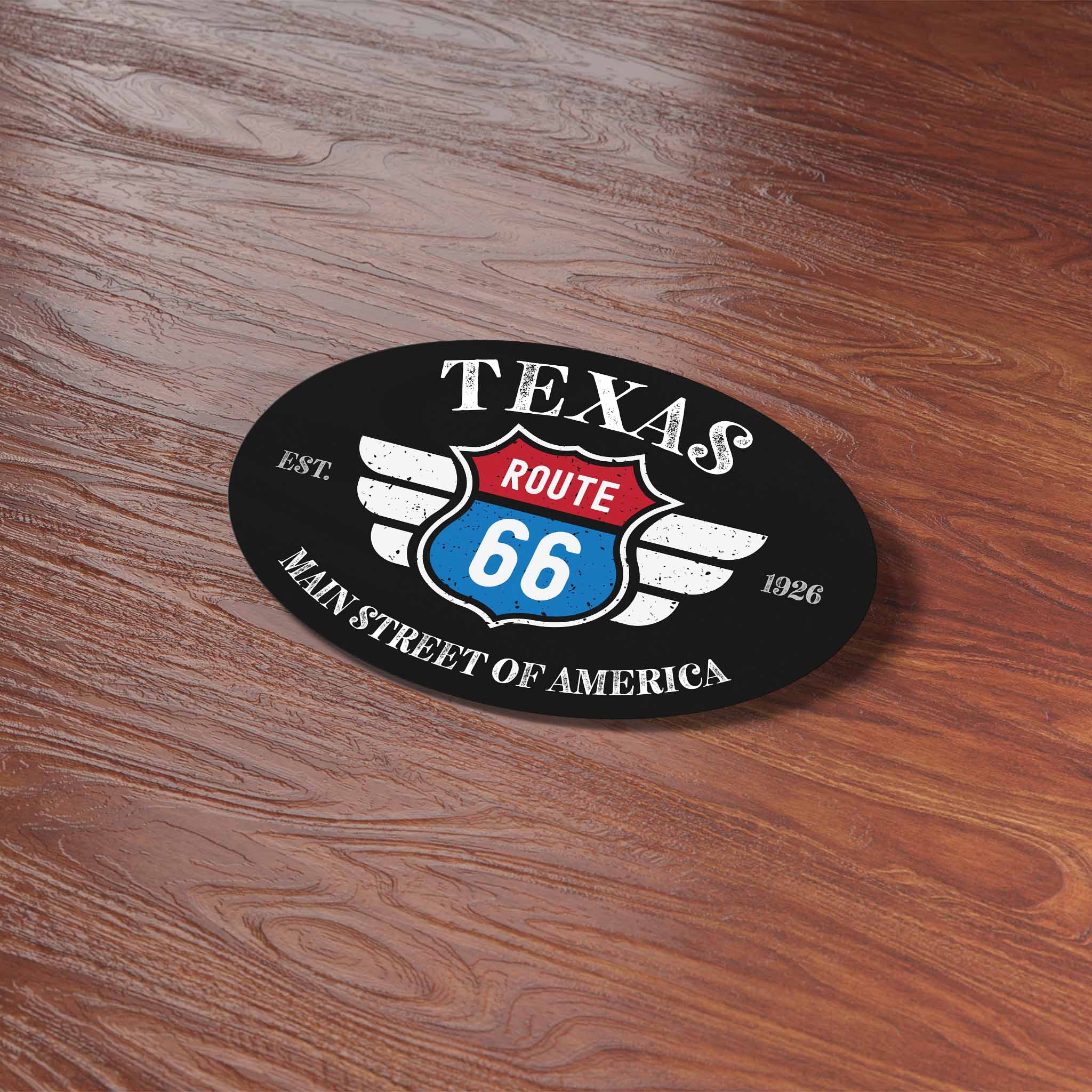 Texas Route 66 Sticker - TX Black Oval Decal