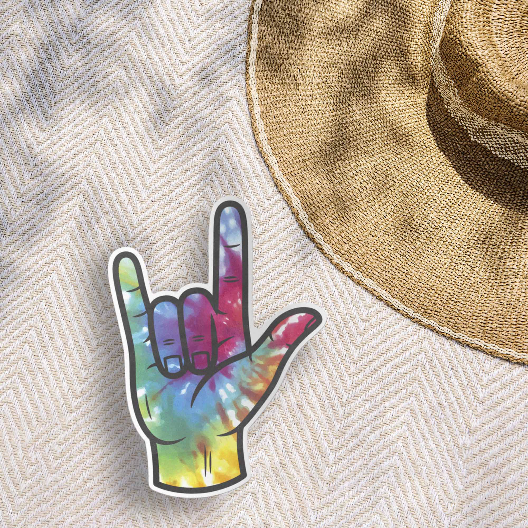 Tie Dye I Love You Sign Sticker