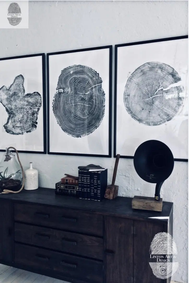 Tree Ring Triptych Wall Art • Set of 3 Panel Tree Stump Prints • Large Tree Ring Print Set • Nature-Inspired Wall Art