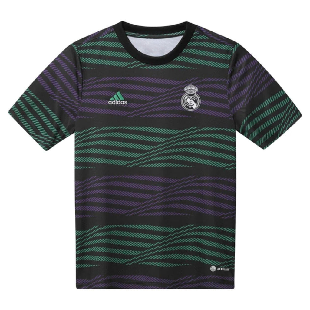 adidas Junior Real Madrid Pre Match Shirt - Black / Active Purple / Court Green