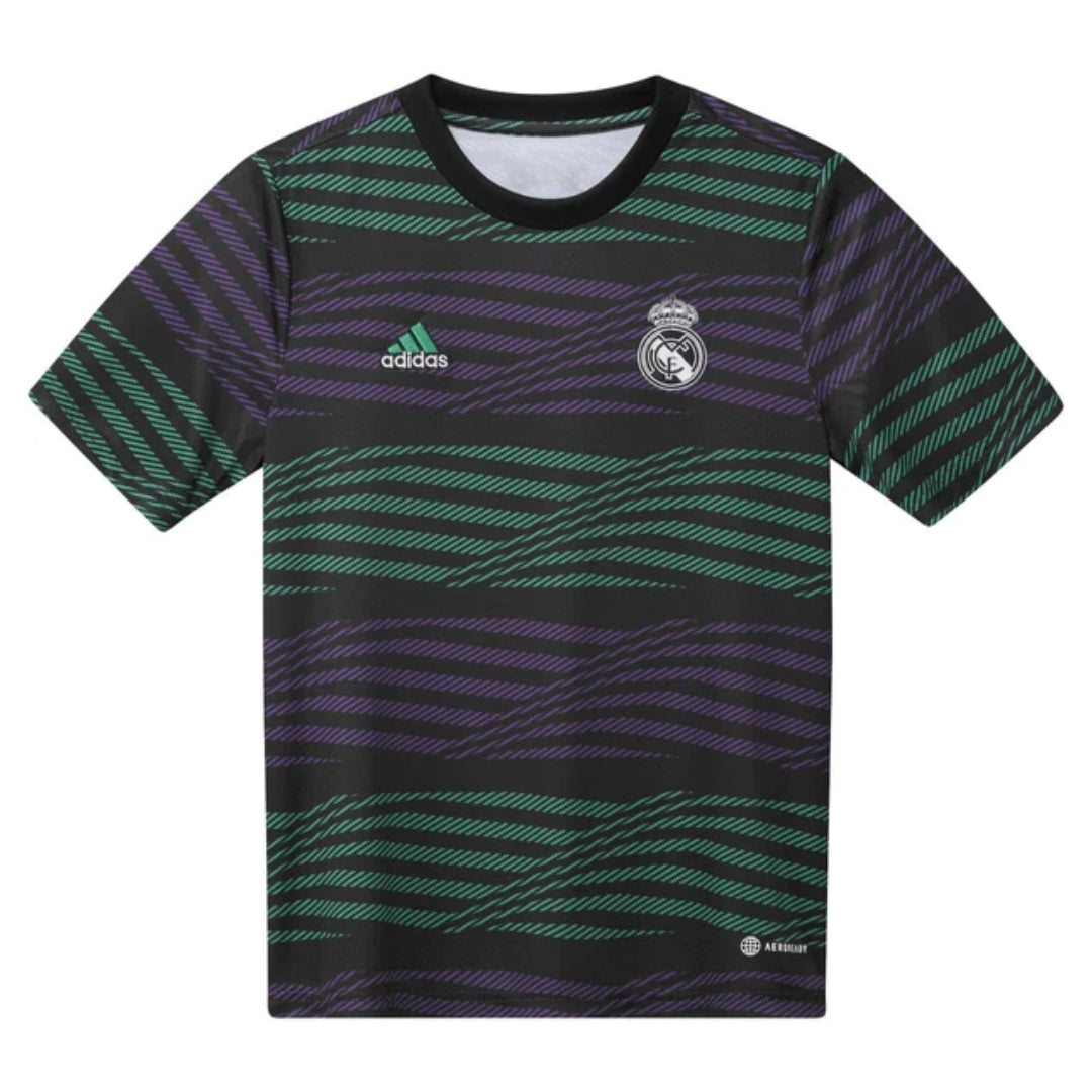 adidas Junior Real Madrid Pre Match Shirt - Black / Active Purple / Court Green