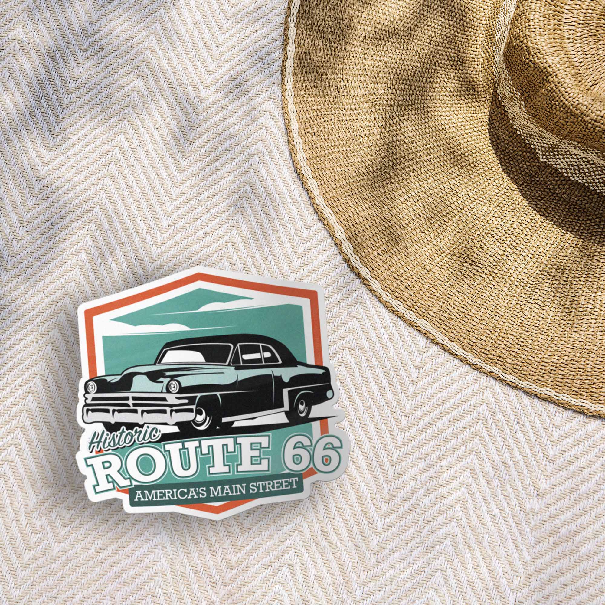 Classic Car Route 66 Sticker