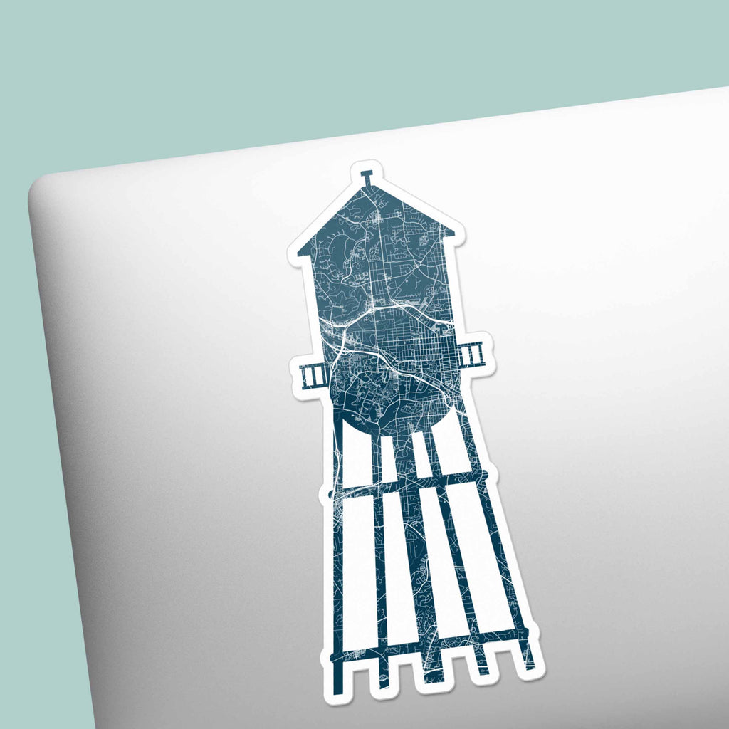 Blue Water Tower Durham North Carolina Map Sticker - Cool NC Decal
