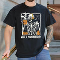 "What's Your Emergency" 911 Dispatcher T-Shirt - Funny Skeleton Halloween Crewneck, Emergency Services Gift