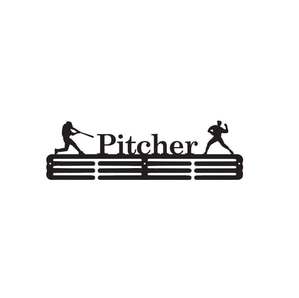 Baseball Pitcher Medal Hanger - Personalized Medal Display Rack With 12 Rungs