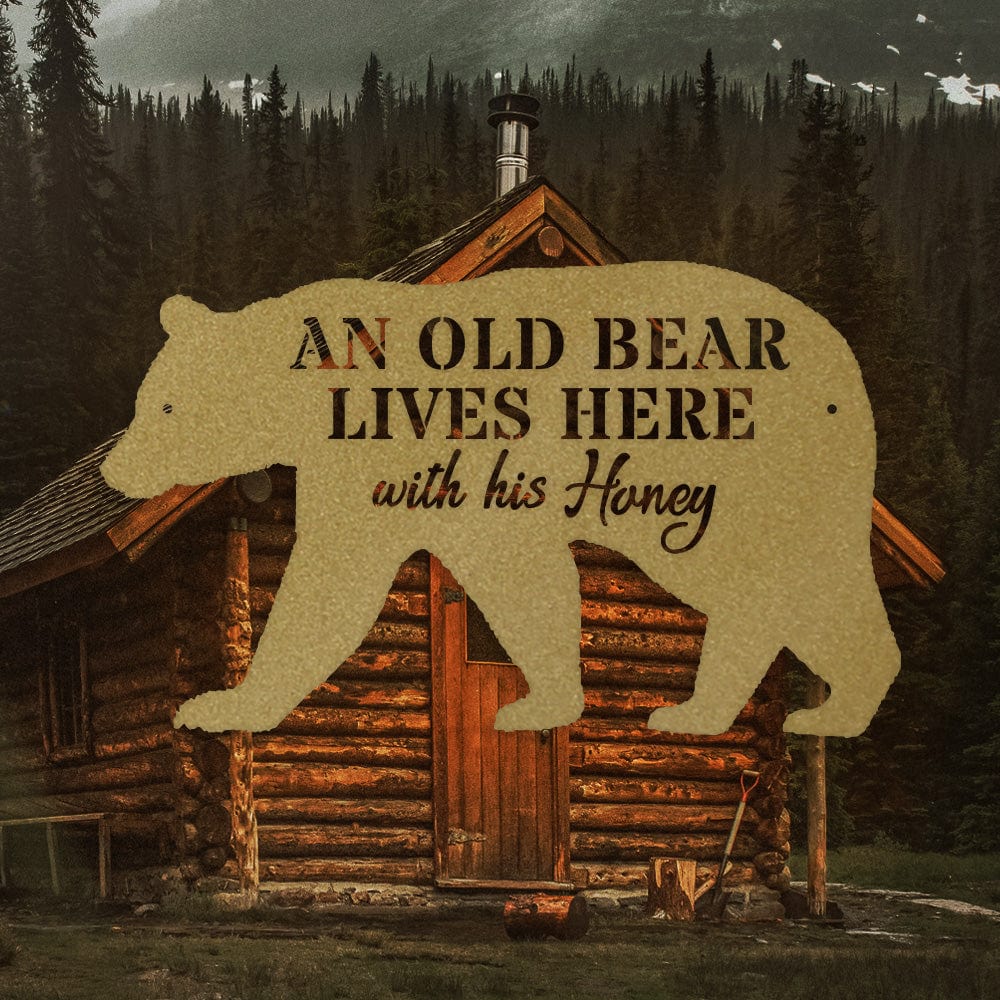 Bear Metal Sign - Old Bear & His Honey Rustic Outdoor Metal Wall Art for Cabin Decor & Porch Welcome