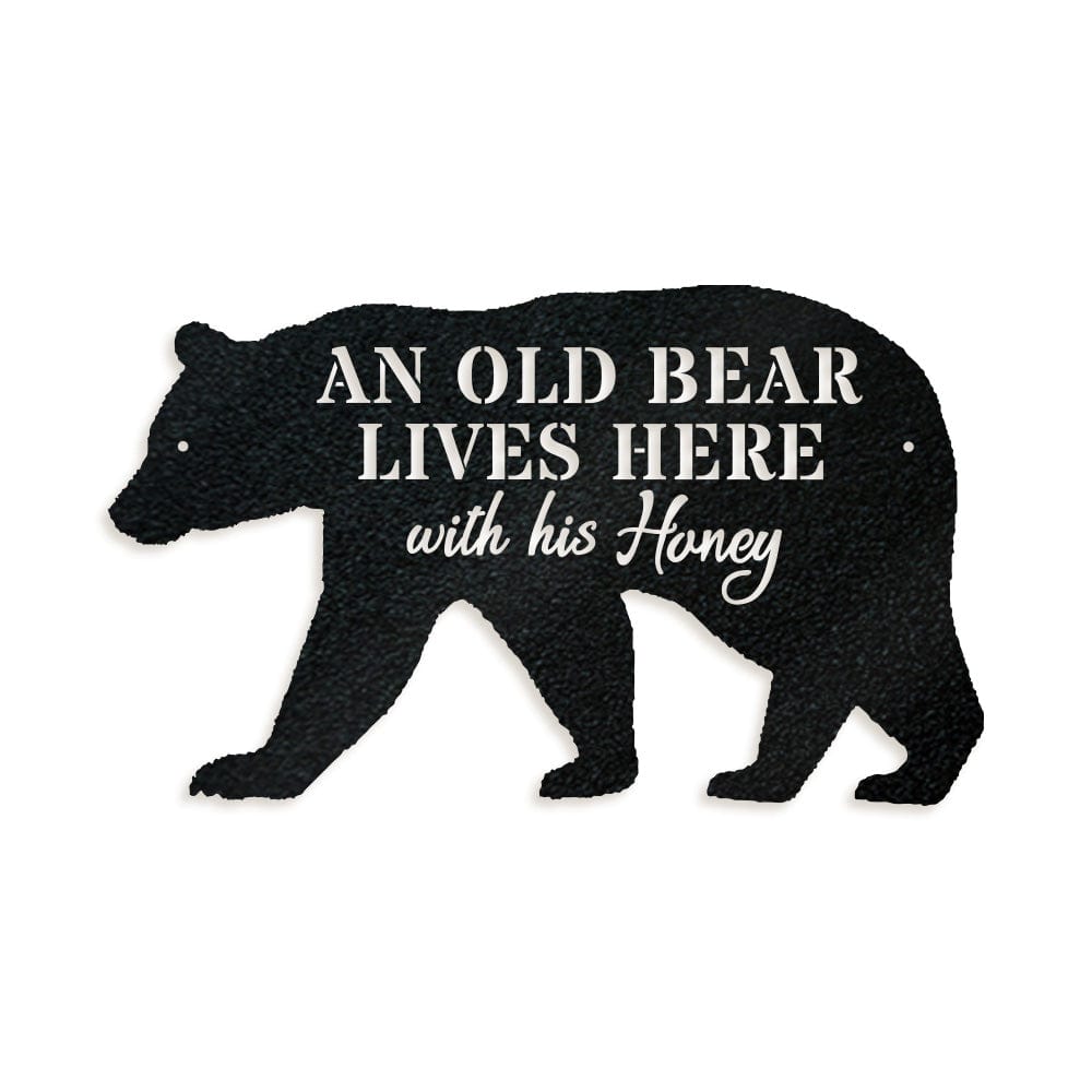 Bear Metal Sign - Old Bear & His Honey Rustic Outdoor Metal Wall Art for Cabin Decor & Porch Welcome