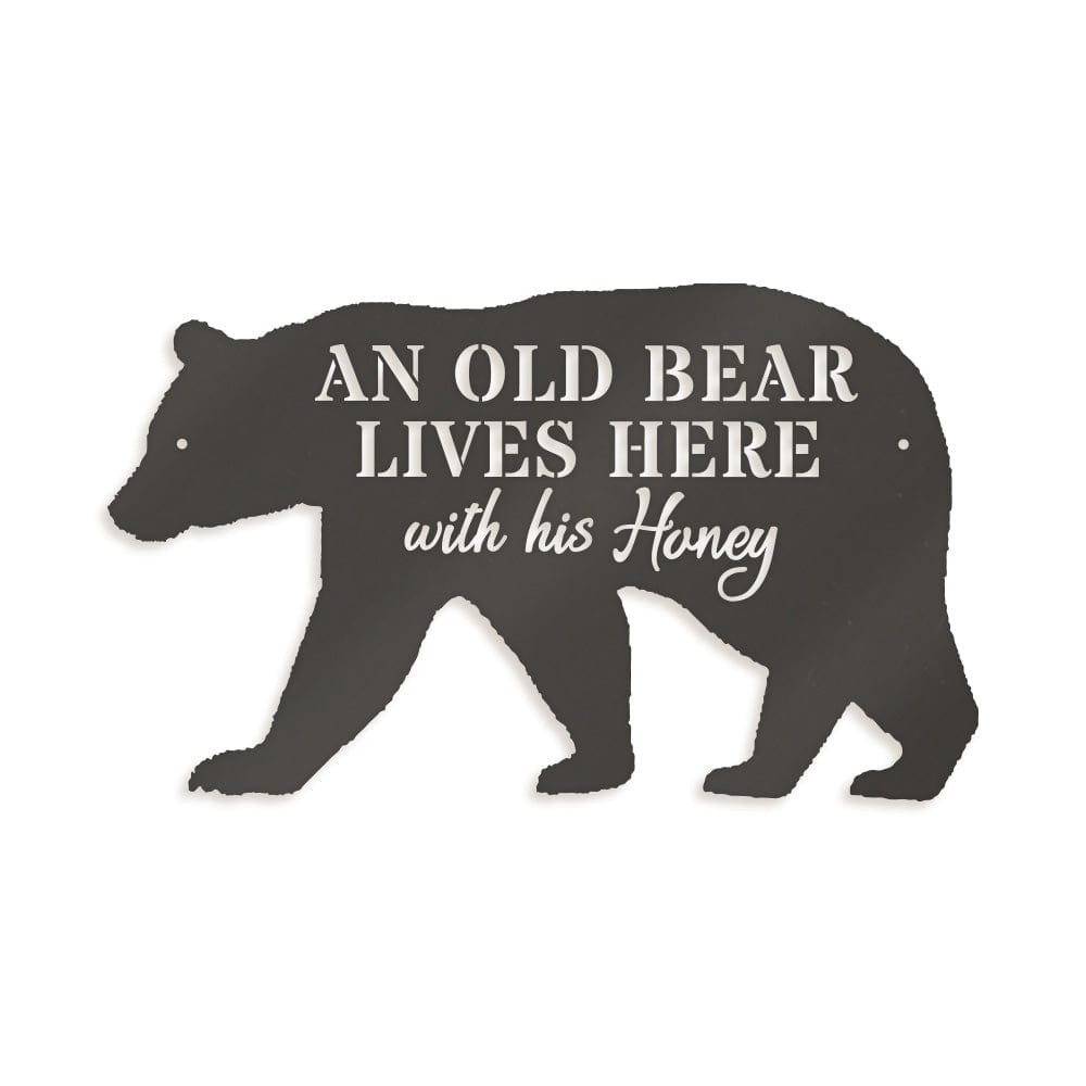 Bear Metal Sign - Old Bear & His Honey Rustic Outdoor Metal Wall Art for Cabin Decor & Porch Welcome
