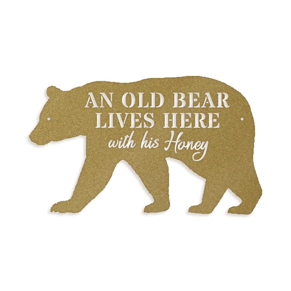 Bear Metal Sign - Old Bear & His Honey Rustic Outdoor Metal Wall Art for Cabin Decor & Porch Welcome