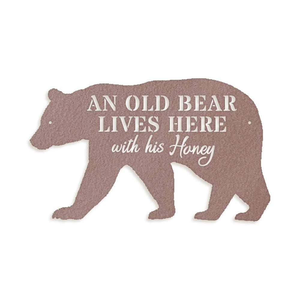 Bear Metal Sign - Old Bear & His Honey Rustic Outdoor Metal Wall Art for Cabin Decor & Porch Welcome