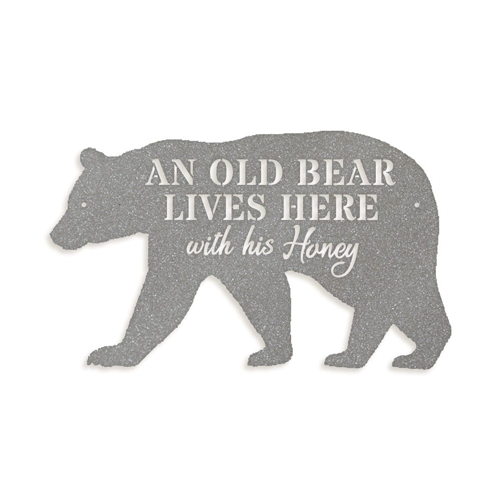 Bear Metal Sign - Old Bear & His Honey Rustic Outdoor Metal Wall Art for Cabin Decor & Porch Welcome