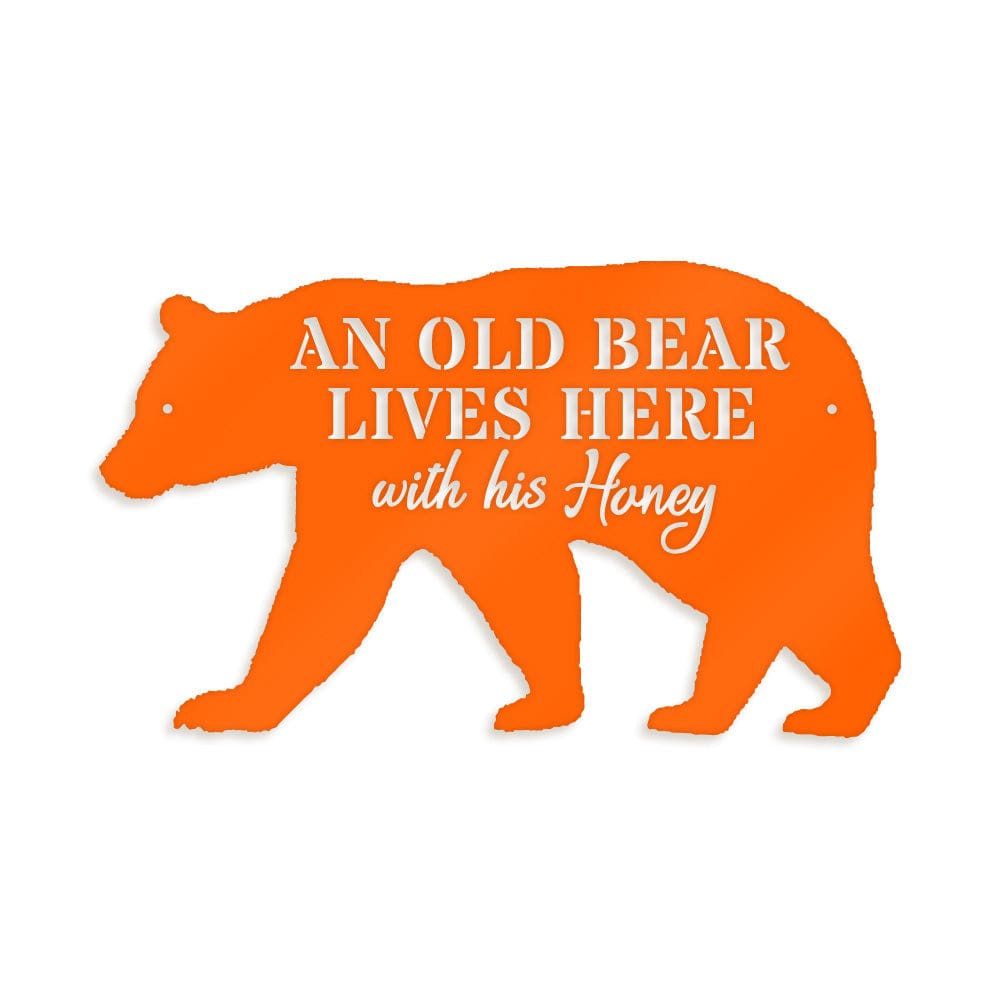 Bear Metal Sign - Old Bear & His Honey Rustic Outdoor Metal Wall Art for Cabin Decor & Porch Welcome