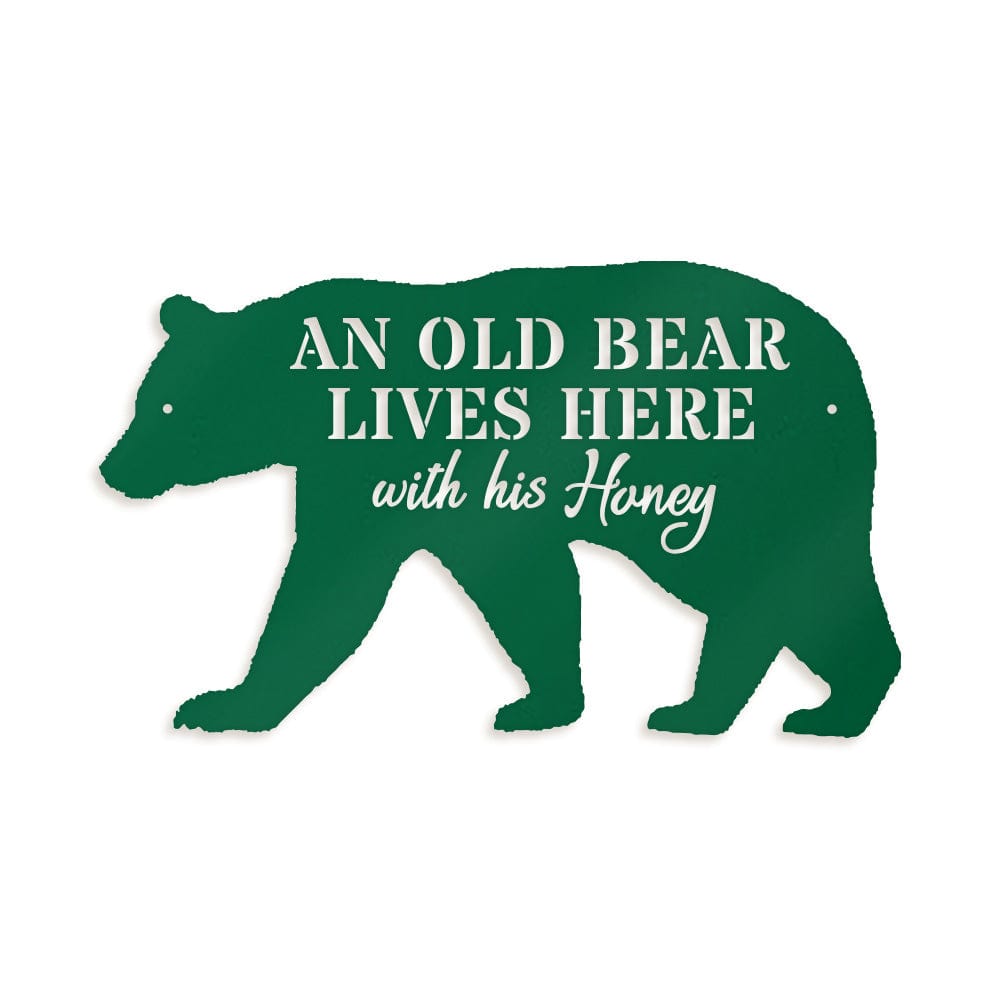 Bear Metal Sign - Old Bear & His Honey Rustic Outdoor Metal Wall Art for Cabin Decor & Porch Welcome