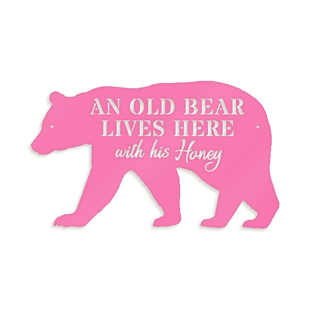 Bear Metal Sign - Old Bear & His Honey Rustic Outdoor Metal Wall Art for Cabin Decor & Porch Welcome