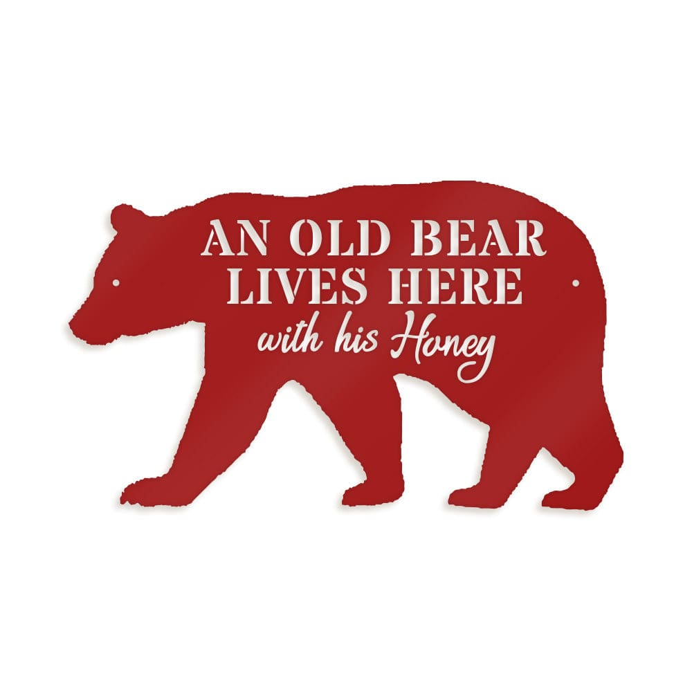 Bear Metal Sign - Old Bear & His Honey Rustic Outdoor Metal Wall Art for Cabin Decor & Porch Welcome