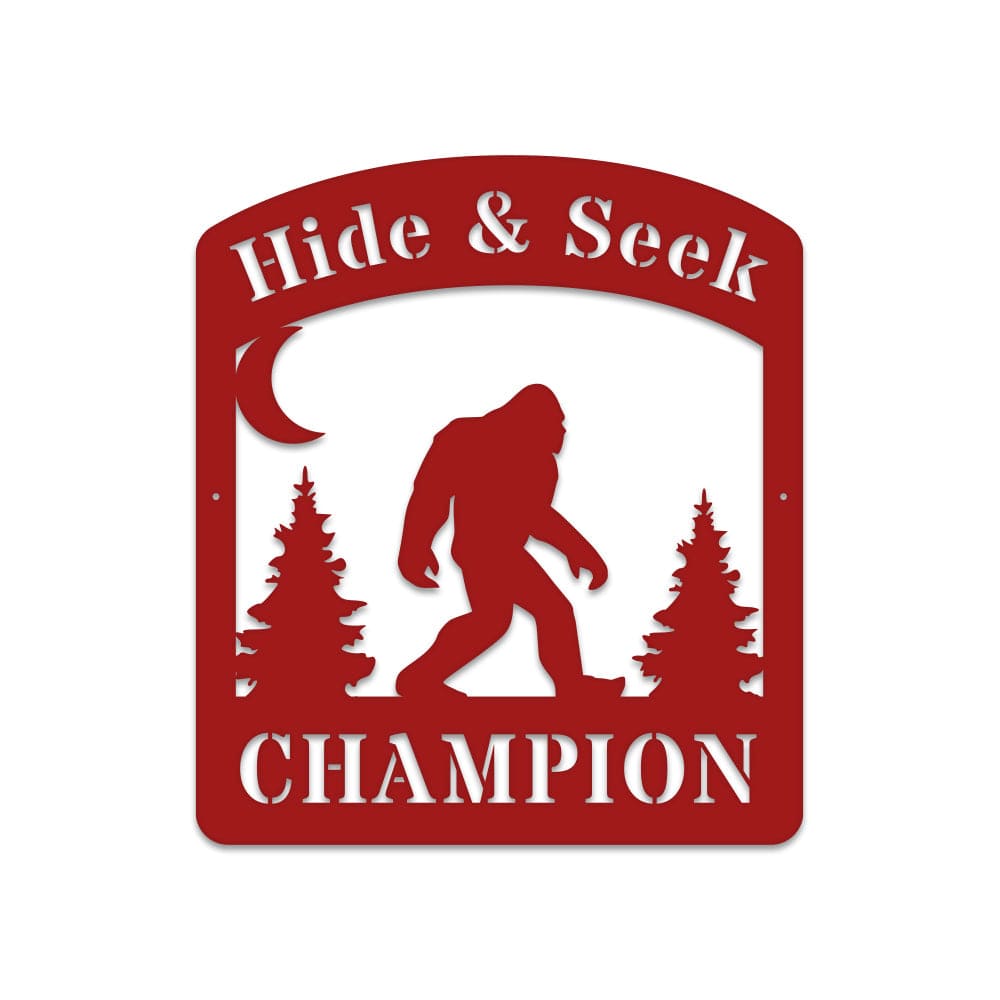 Bigfoot Hide & Seek Champion - Sasquatch Metal Sign