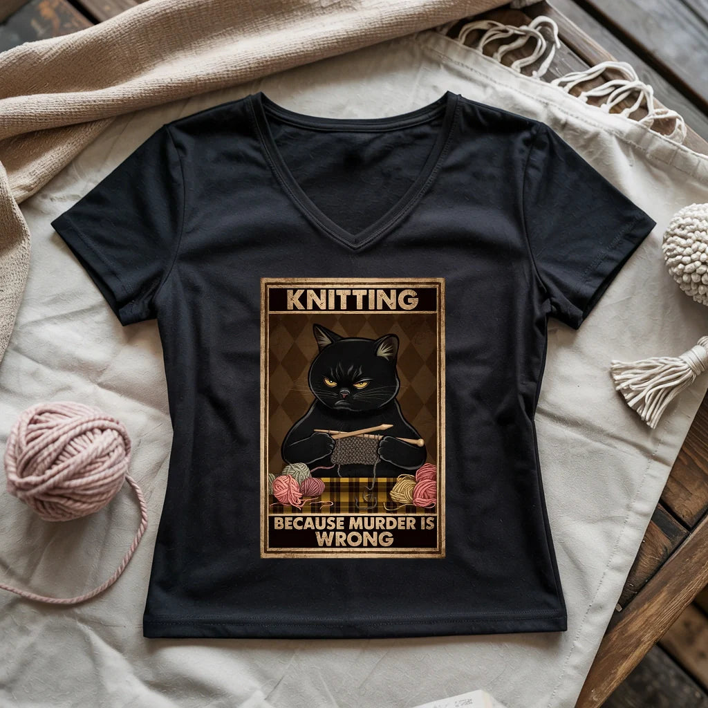 Knitting Because murder is wrong Lady V-neck