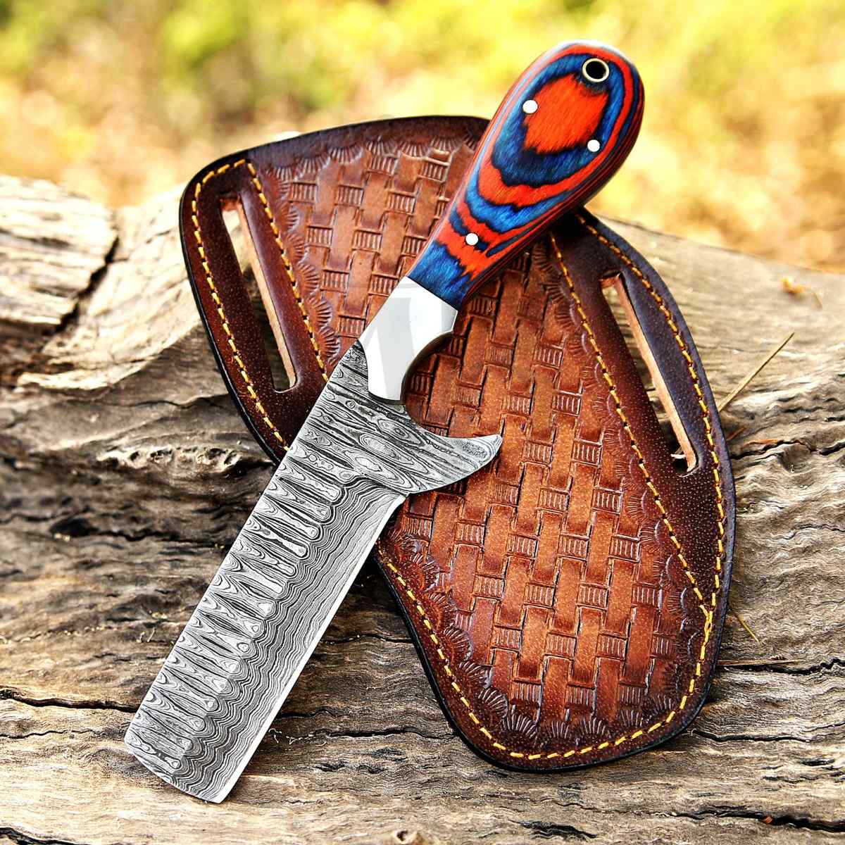 Bull Cutter Knife Damascus Blade Cowboy Knife 8 Inch