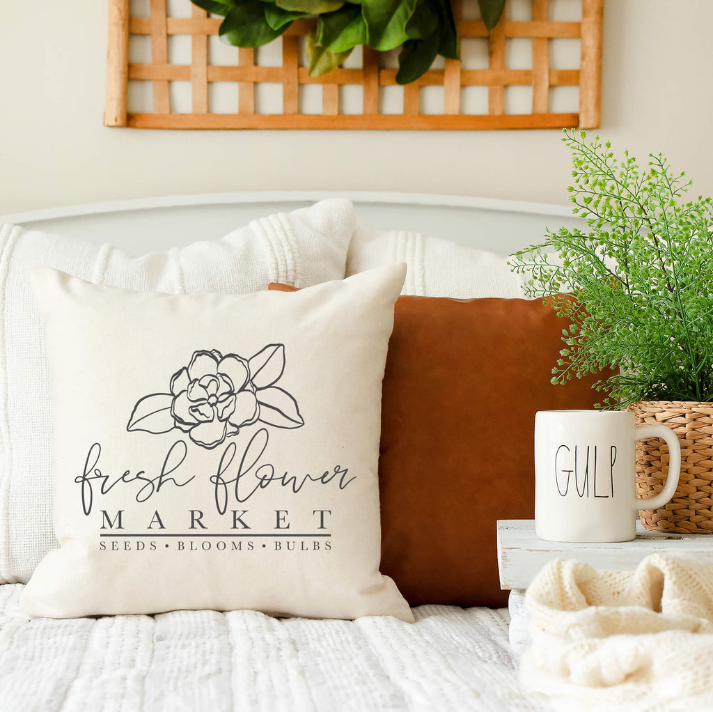 Fresh Flower Market Sketch Pillow Cover 18x18 inch