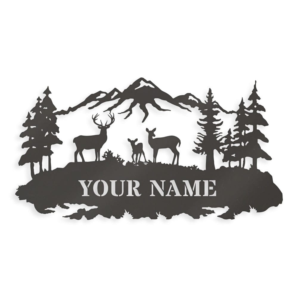 Deer Family Outdoor Scene - Monogram Metal Sign