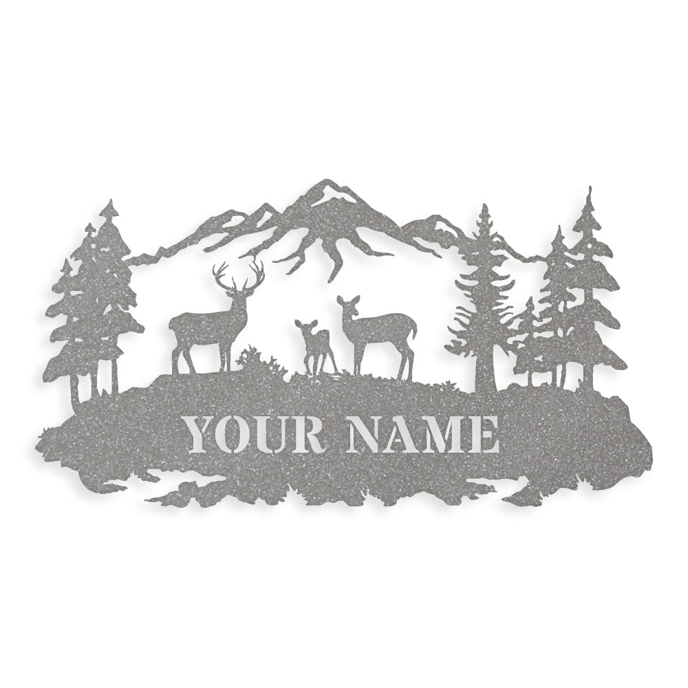 Deer Family Outdoor Scene - Monogram Metal Sign