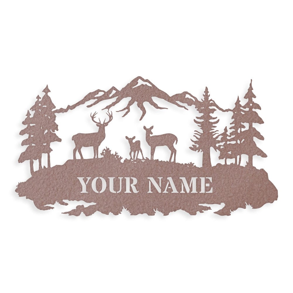 Deer Family Outdoor Scene - Monogram Metal Sign