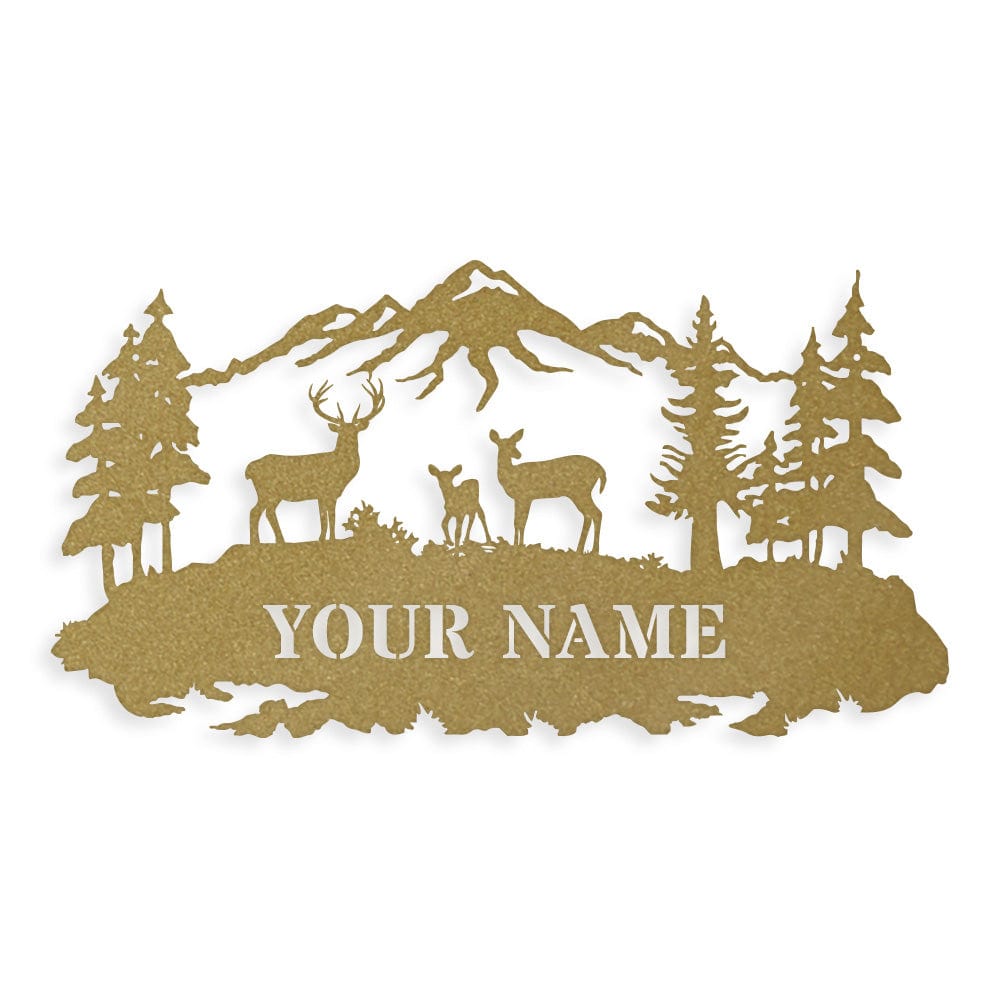 Deer Family Outdoor Scene - Monogram Metal Sign