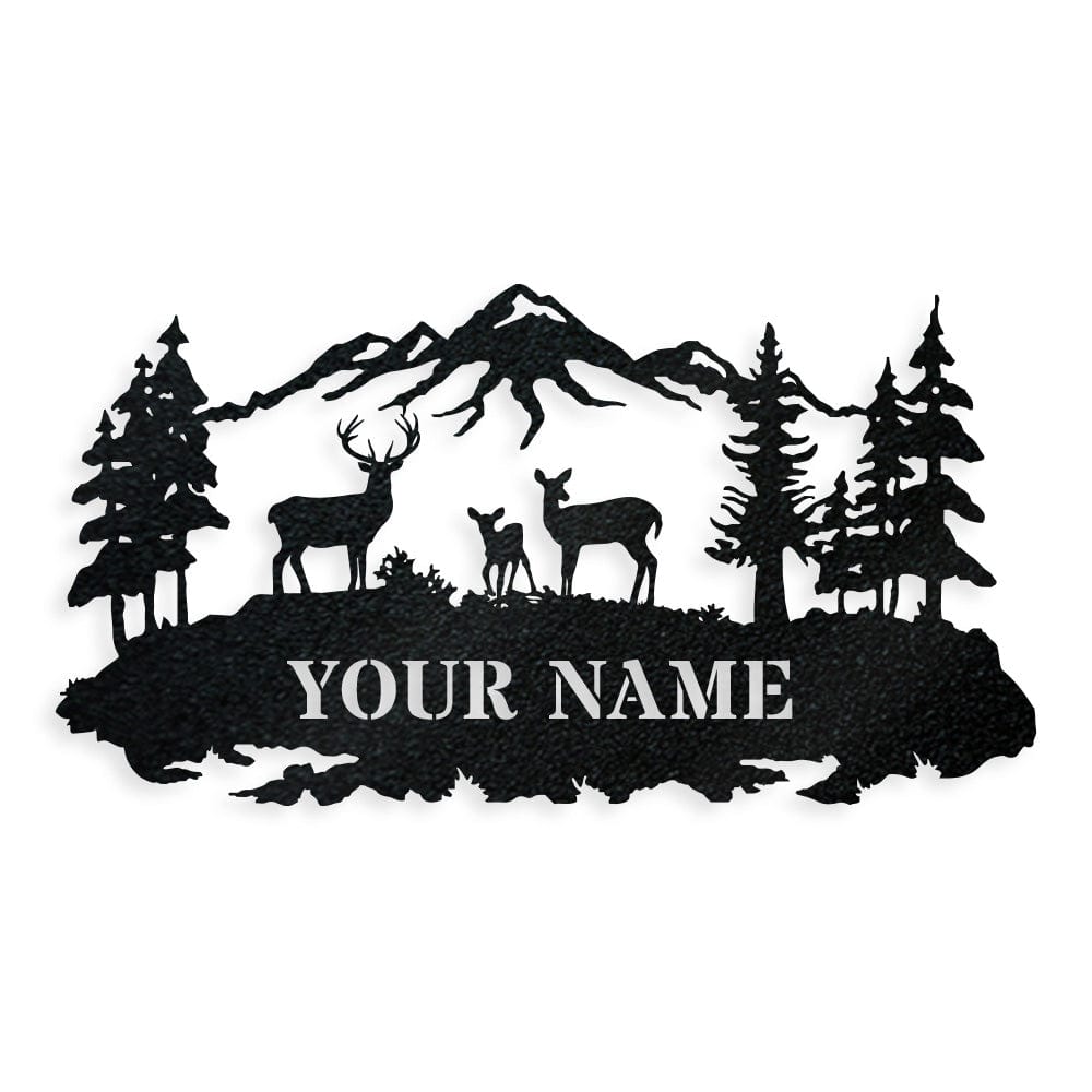 Deer Family Outdoor Scene - Monogram Metal Sign