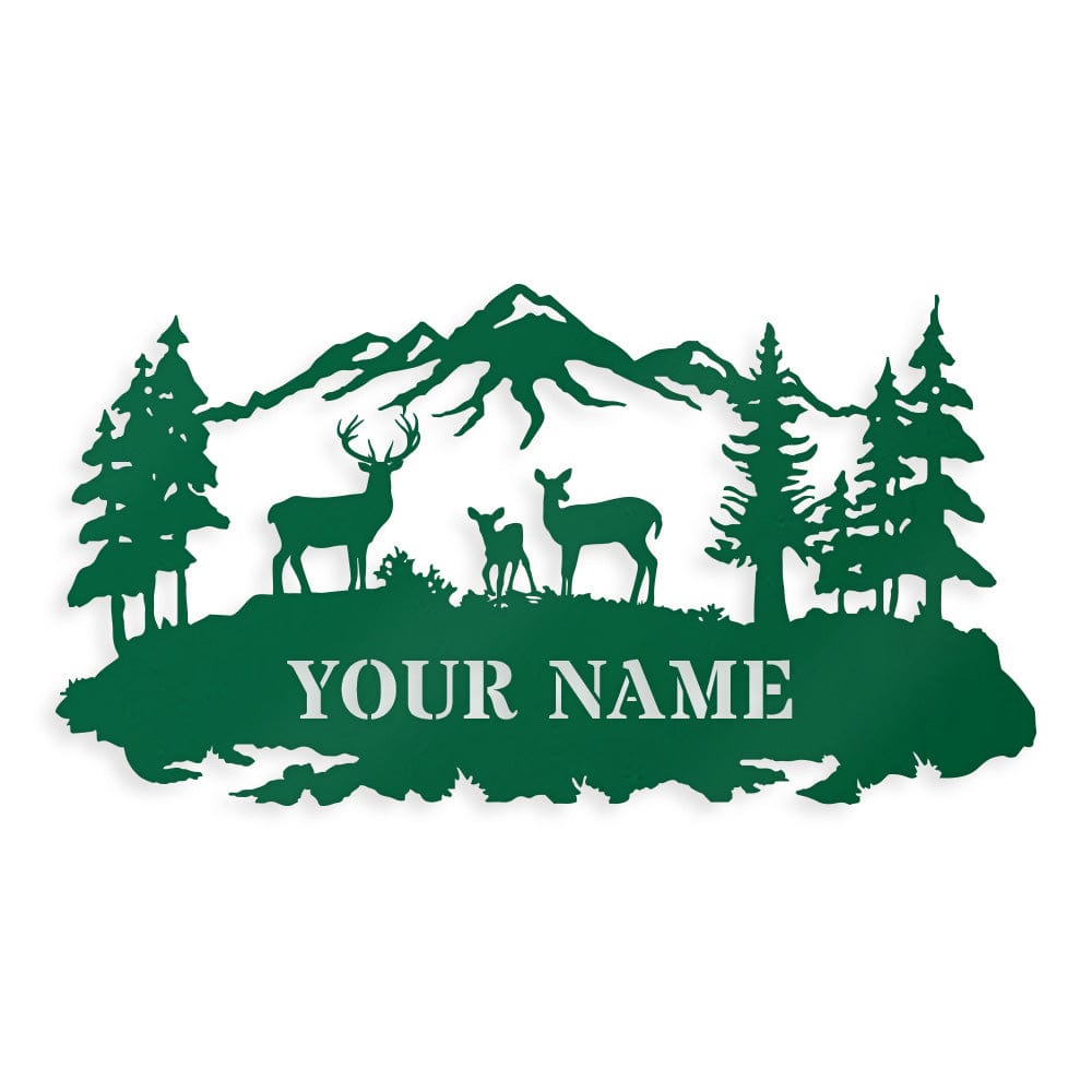 Deer Family Outdoor Scene - Monogram Metal Sign